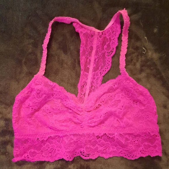 PINK floral design lace bralette in hot fuchsia - Picture 1 of 5